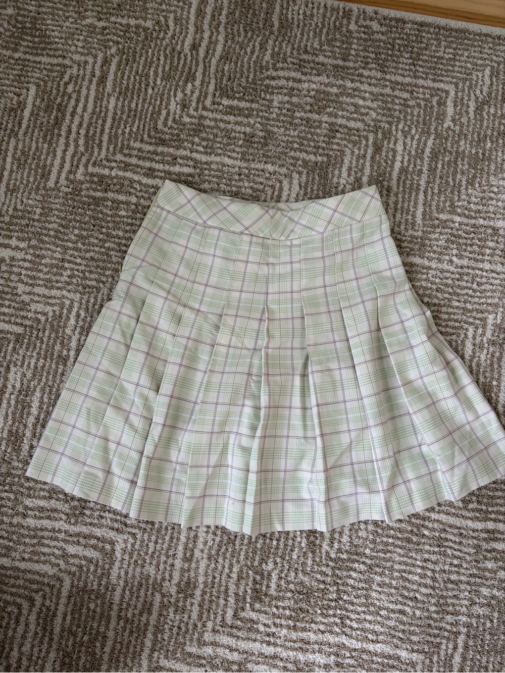 Aritzia Pastel Green and Pink Plaid Pleated Skirt